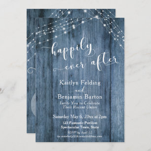 Invitation Joyeux après avec Rustic Blue Wood & Lights