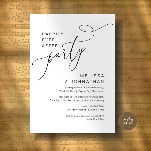 Invitation Joyeux Après La Fête, Dîner Mariage (Happily Ever After Party, Romantic Wedding Dinner and Dancing Invitation Card, PDF, in Black White)