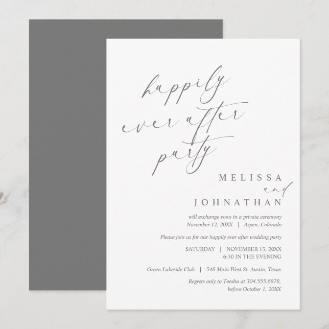 Invitation Joyeux Après La Fête, Dîner Mariage Elopement (Devant / Derrière)
