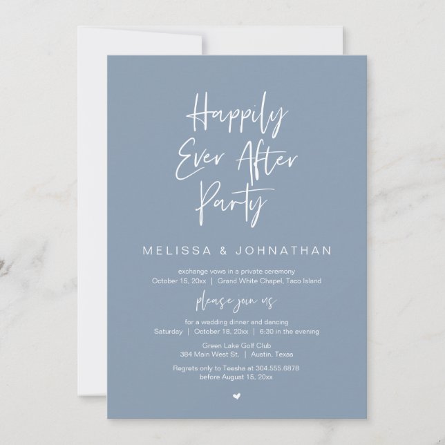 Invitation Joyeux Après La Fête, Dîner Mariage Elopement (Devant)