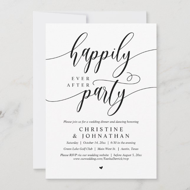 Invitation Joyeux Après La Fête, Dîner Mariage Elopement (Devant)