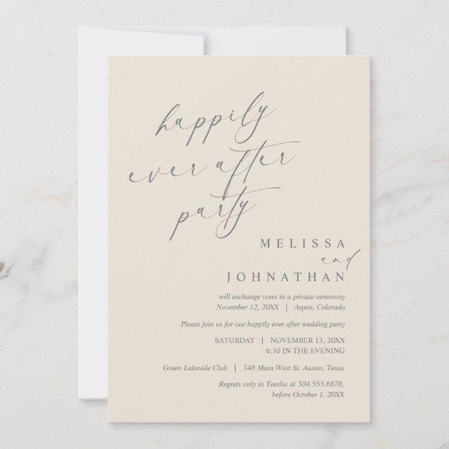Invitation Joyeux Après La Fête, Dîner Mariage Elopement (Devant)