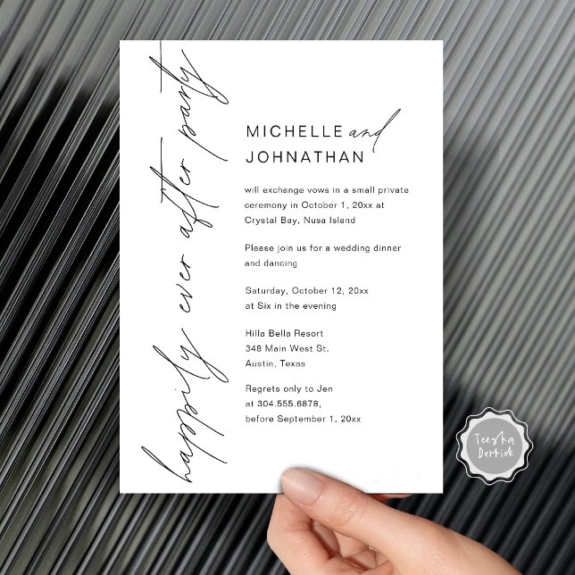 Invitation Joyeux Après La Fête, Dîner Mariage Elopement (Happily Ever After Party, Wedding Elopement Dinner Invitation Card, Digital template download.)