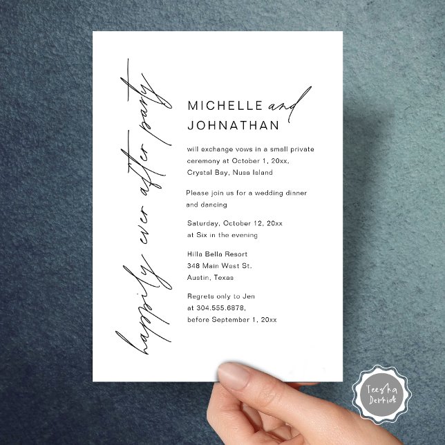 Invitation Joyeux Après La Fête, Dîner Mariage Elopement (Happily Ever After Party Invitation Card, Modern Wedding Dinner, Printed and Digital File.)