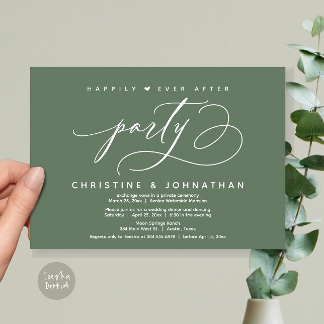Invitation Joyeux Après La Fête, Dîner Mariage Moderne (Happily Ever After Party, Modern Wedding Dinner Invitation Card, Modern Romantic, PDF, Sage Green)