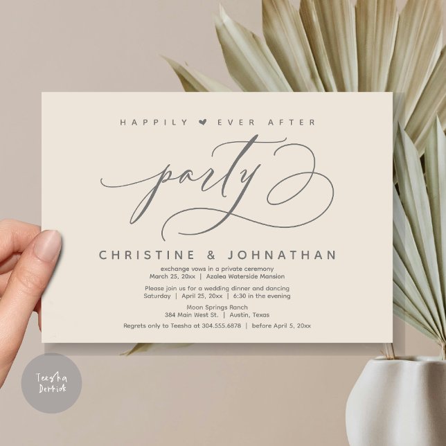 Invitation Joyeux Après La Fête, Dîner Mariage Moderne (Happily Ever After Party, Modern Wedding Dinner Invitation Card, Modern Romantic, PDF, Cream Grey)