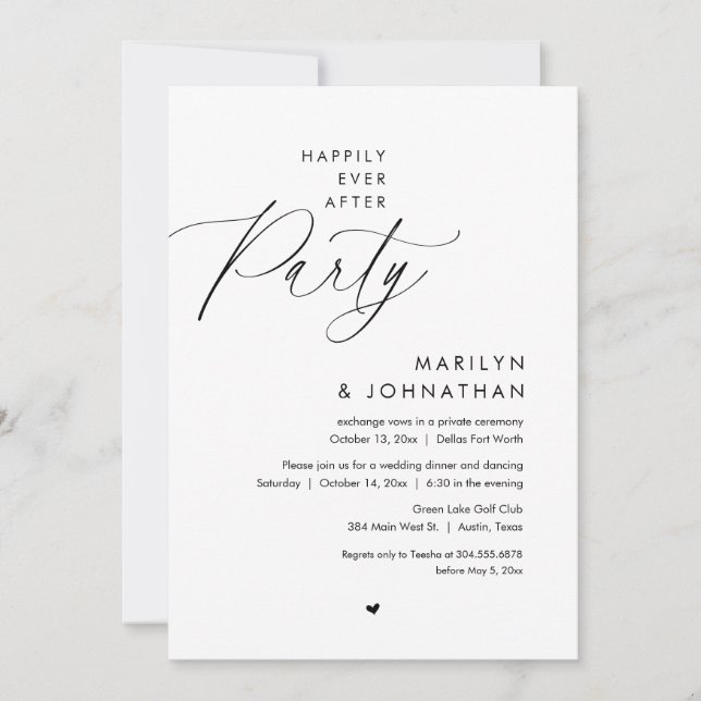 Invitation Joyeux Après La Fête, Dîner Mariage Romantique (Devant)