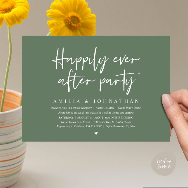 Invitation Joyeux Après La Fête, Dîner Mariage Romantique (Happily Ever After Party, After the wedding celebration Romantic Dinner Invites Card PDF Sage Green)