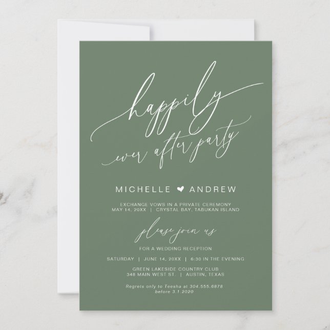 Invitation Joyeux Après La Fête, La Sage, L'Elopement Mariage (Devant)