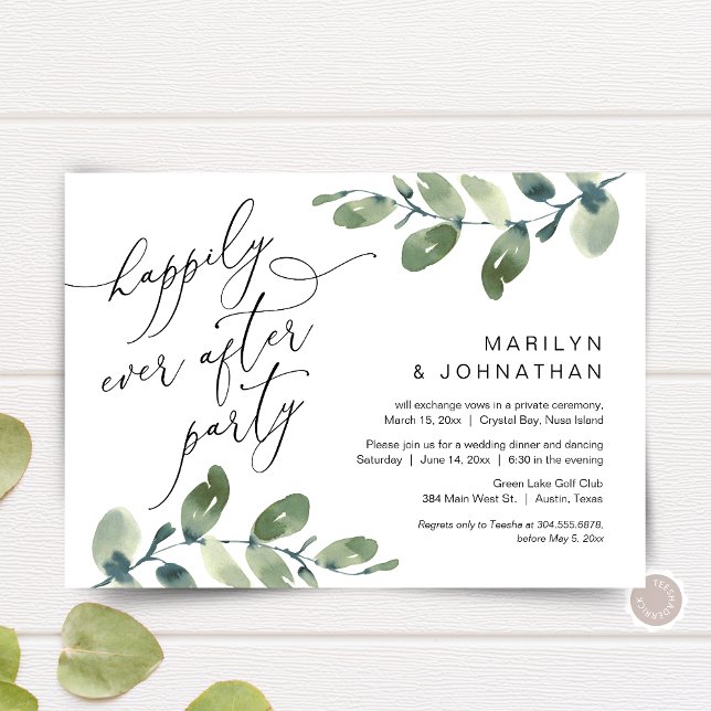 Invitation Joyeux Après La Fête, L'Édifice, La Verdure (Happily Ever After Party, Elopement Dinner Invitation Card, Greenery Eucalyptus, Digital Download)