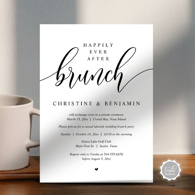 Invitation Joyeux Après La Fête, Script Moderne (Happily Ever After Brunch Party, Modern Script Invitation card, Printed and or digital download)