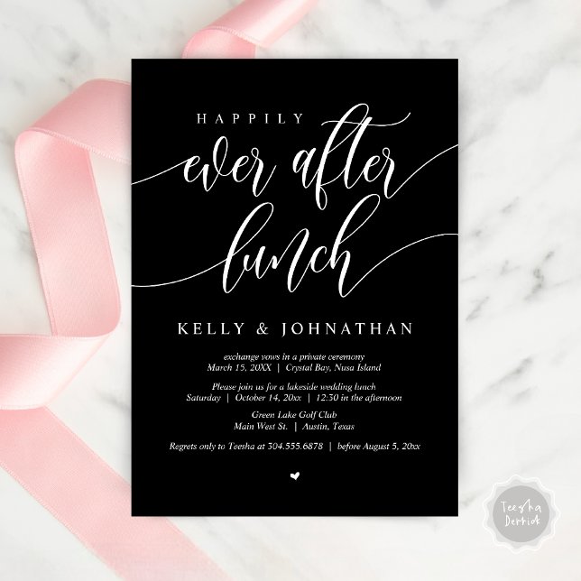 Invitation Joyeux après le déjeuner Mariage, en Noir Classiqu (Happily Ever After Wedding Lunch Invitation Card, PDF, Modern Calligraphy, in Classy Black)