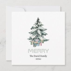 Invitation Joyeux Aquarelle Neige Pine Noël Arbre Cadeaux