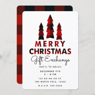 Invitation Joyeux Arbres de Noël Plaid Échange de cadeaux de