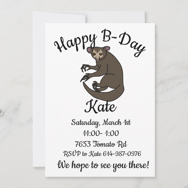 Invitation Joyeux B-day Aye aye Lemur (Devant)