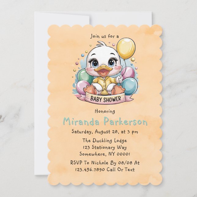Invitation Joyeux Baby shower d'aquarelle jaune canard (Devant)