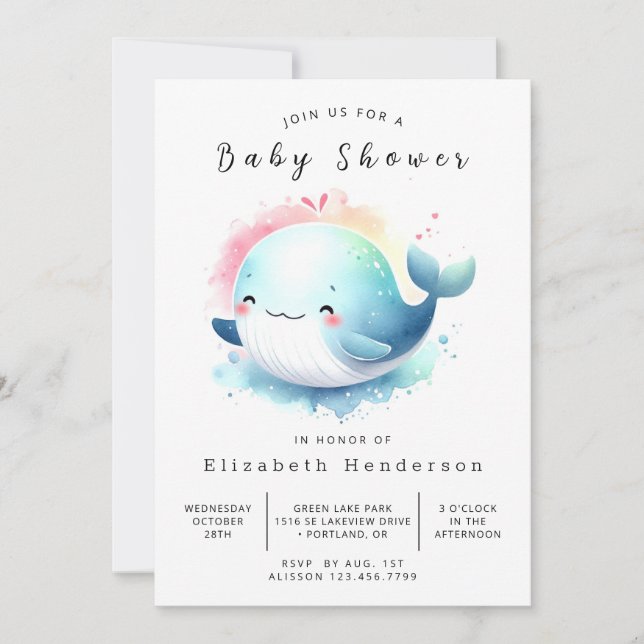 Invitation Joyeux Baby shower de baleines sur mesure (Devant)