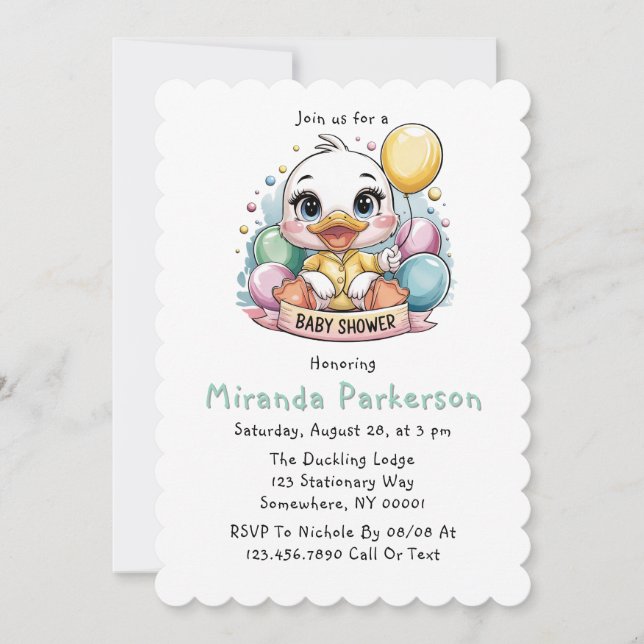 Invitation Joyeux Baby shower de canard (Devant)