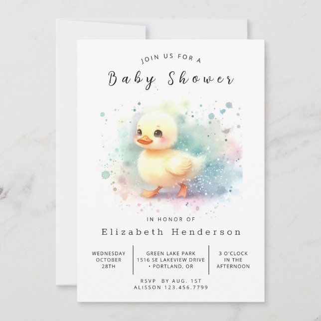 Invitation Joyeux Baby shower de canard à imprimer (Devant)