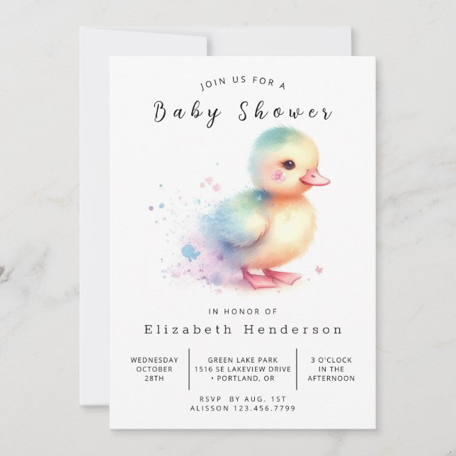 Invitation Joyeux Baby shower de canard à imprimer (Devant)
