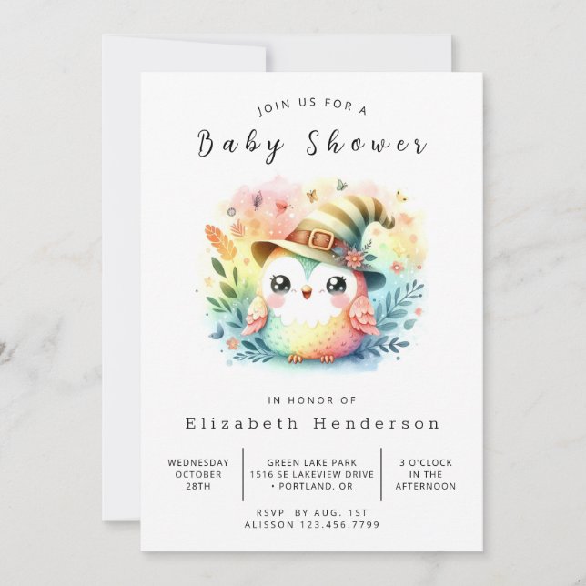 Invitation Joyeux Baby shower de chouette imprimable (Devant)