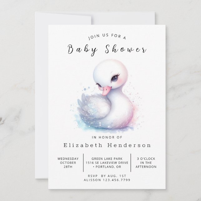 Invitation Joyeux Baby shower de cygne imprimable (Devant)