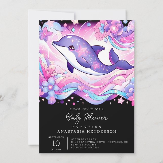 Invitation Joyeux Baby shower de dauphins (Devant)
