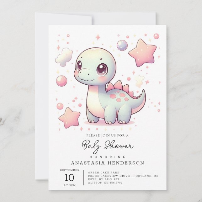 Invitation Joyeux Baby shower de dinosaures mignonnes (Devant)