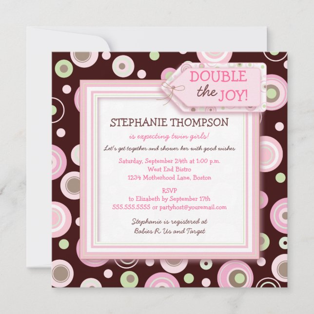 Invitation Joyeux Baby shower de filles aux points roses (Devant)