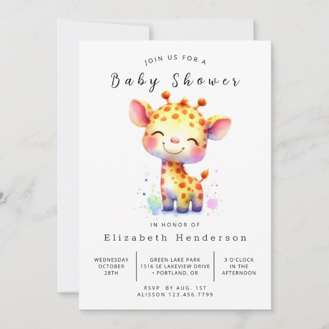 Invitation Joyeux Baby shower de girafe à imprimer (Devant)