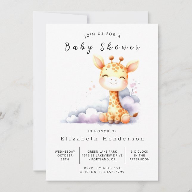 Invitation Joyeux Baby shower de Giraffe Editable (Devant)