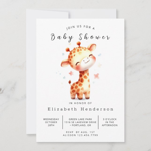 Invitation Joyeux Baby shower de Giraffe Editable (Devant)