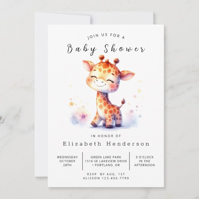 Invitation Joyeux Baby shower de Giraffe Editable (Devant)