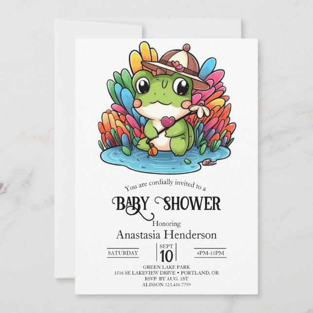 Invitation Joyeux Baby shower de grenouille (Devant)