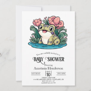 Invitation Joyeux Baby shower de grenouille lunaire