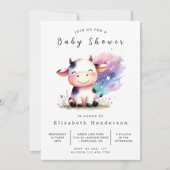 Invitation Joyeux Baby shower de vache rustique enchanté (Devant)