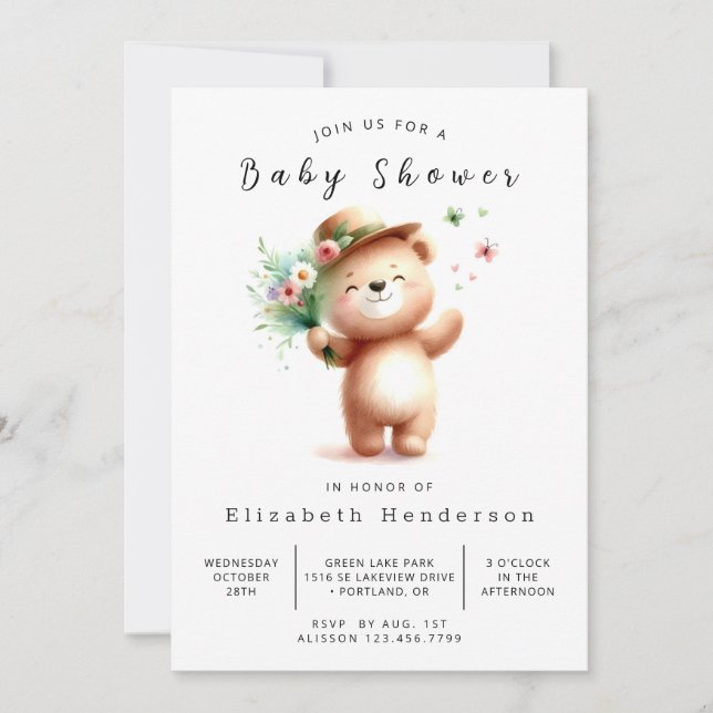 Invitation Joyeux Baby shower d'ours à imprimer (Devant)