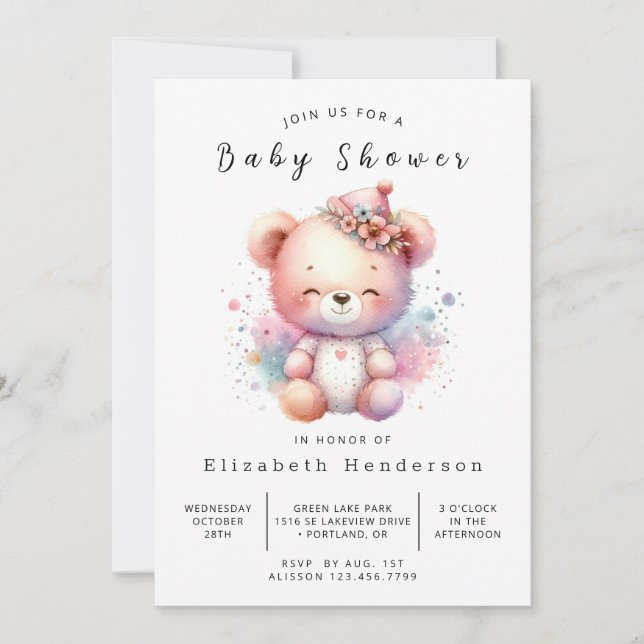 Invitation Joyeux Baby shower d'ours à imprimer (Devant)