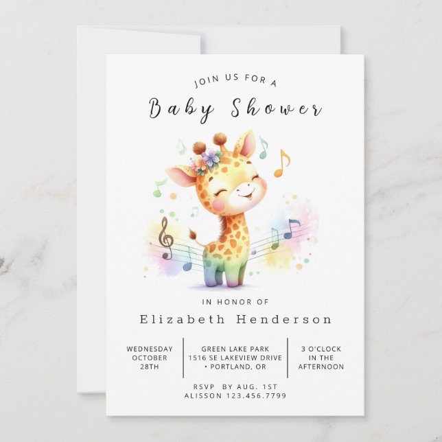 Invitation Joyeux Baby shower numérique de girafe (Devant)
