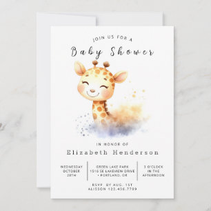 Invitation Joyeux Baby shower numérique de girafe