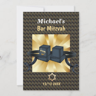 Invitation Joyeux Bar Mitzvah 20XX décoration dorée