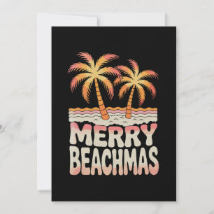 Invitation Joyeux Beachmas Palmier Tropical Coucher de Soleil