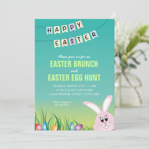 Invitation Joyeux brunch de Pâques, Bunny & Oeufs de Pâques