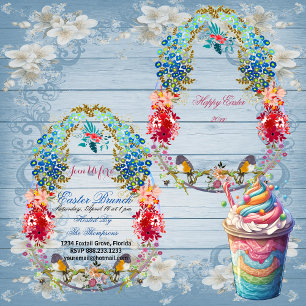 Invitation Joyeux Brunch de Pâques Oiseaux décoratifs Oiseaux