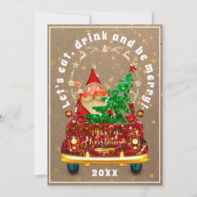 Invitation Joyeux Camion Rouge Arbre de Noël Brunch Dîner Rus (Dos)