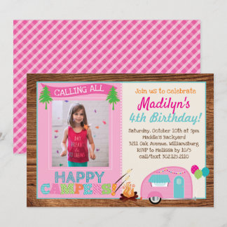 Invitation Joyeux Camper Girl Photo Anniversaire
