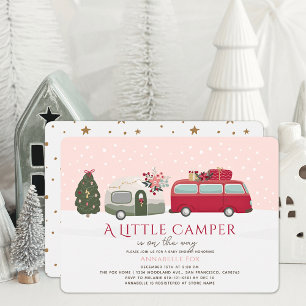 Invitation Joyeux Camper Noël Baby shower fille rose