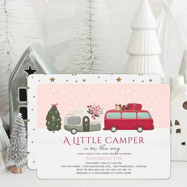 Invitation Joyeux Camper Noël Baby shower fille rose (Créateur téléchargé)