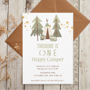Invitation Joyeux Camper Woodland Premier Anniversaire