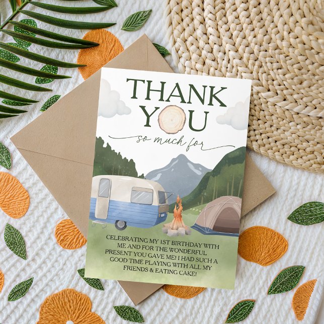 Invitation Joyeux campeur camping 1er anniversaire merci (Créateur téléchargé)